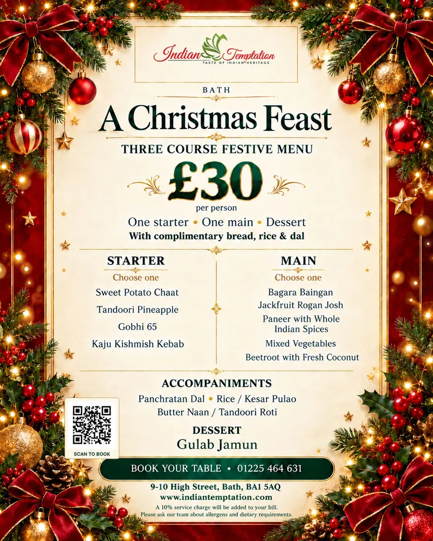 A Christmas Feast at Indian Temptation Bath: three course festive menu, £30 per person